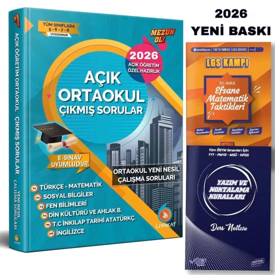 2026 Açık Ortaokul Çıkmış Sorular ve Özel Çalışma Soruları - Efsane Sınav Seti - 5.6.7.8. Sınıf Soru Bankası