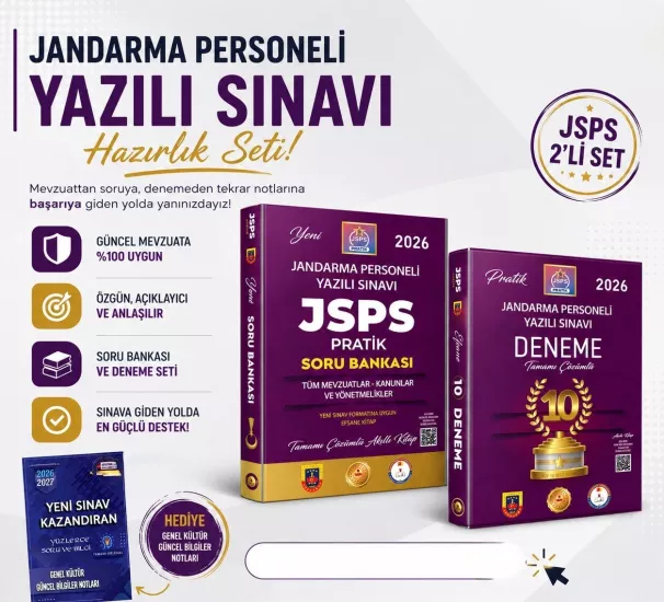 JANDARMA PERSONELİ YAZILI SINAV PRATİK HAZIRLIK SETİ- JSPS 3 LÜ SET -  SORU BANKASI VE 10 DENEME - 3 TÜRKİYE GENELİ DENEME
